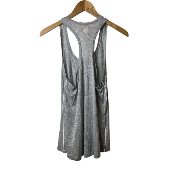 Tory Burch Sport Heather Gray Soft Racerback Tank White Side Piping Size Large - Picture 1 of 8